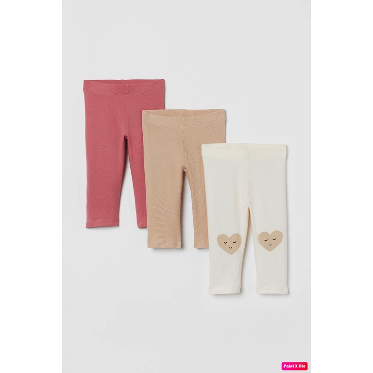 Set 3 leggings dài tone hồng - vàng - trắng tim bé gái, Hờ mờ AUTH săn SALE