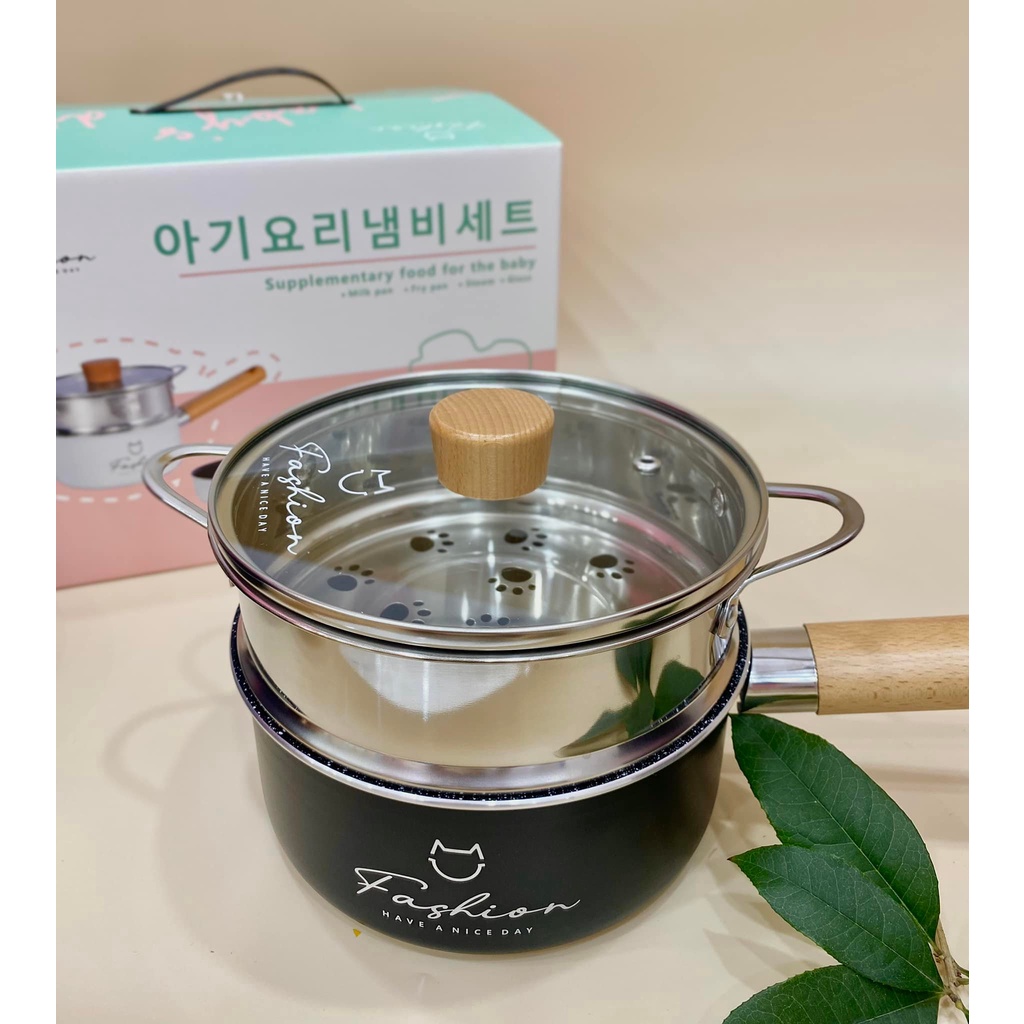 Bộ Nồi Chảo Fashion Phong Cách Hàn Quốc Chuyên Chế Biến Đồ Ăn Dặm Cho Bé - Size 16cm