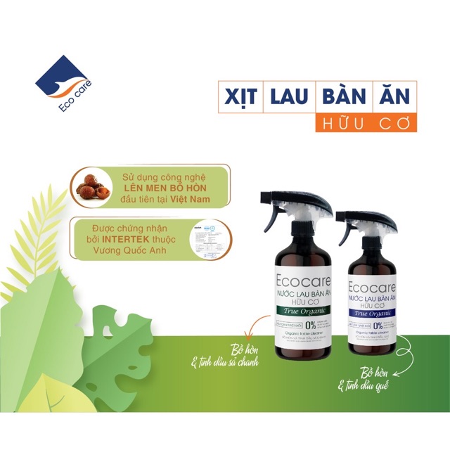 Xịt bàn ăn hữu cơ Bồ Hòn tinh dầu Quế 500ml. Thương hiệu Ecocare