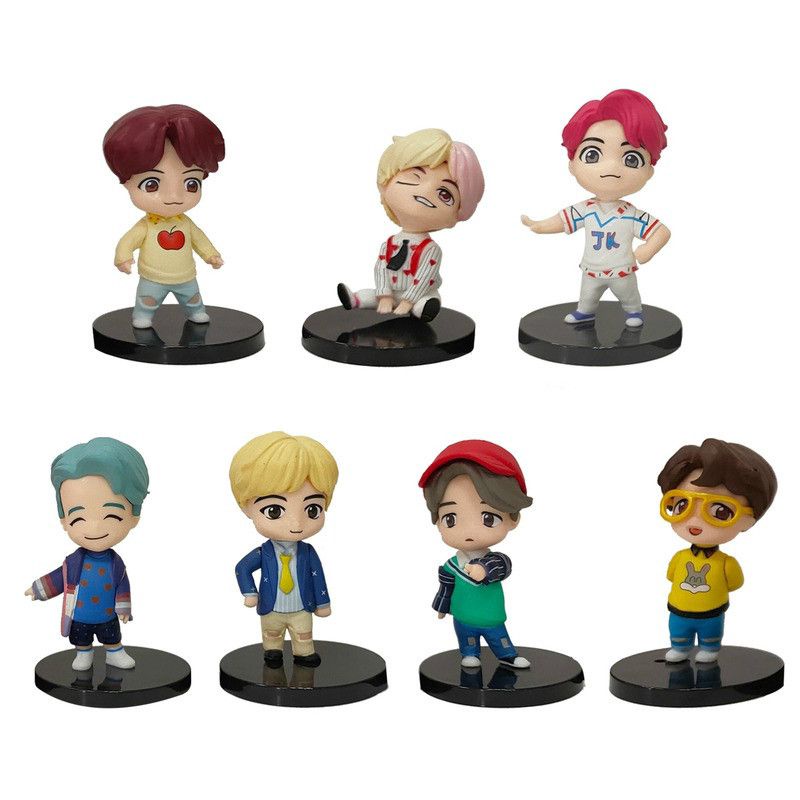 Set 7 Mô Hình Nhân Vật Hoạt Hình BTS Trang Trí Bánh Kem