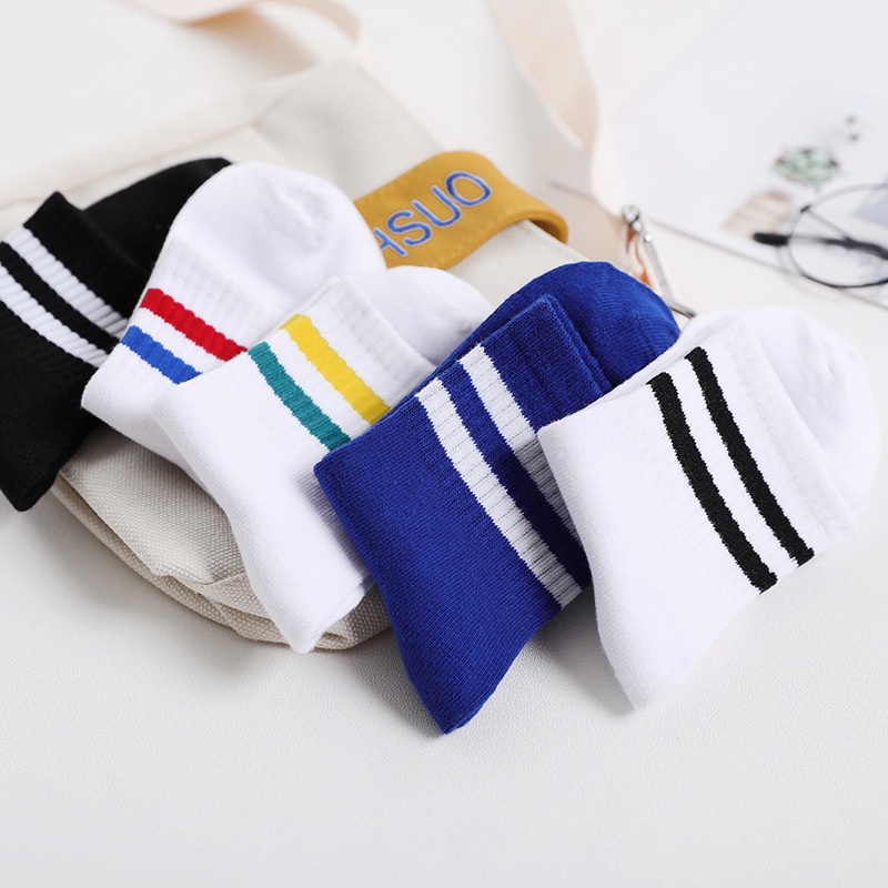 Tất vớ cổ cao 2 vạch ngang phong cách Hàn Quốc cotton cao cấp