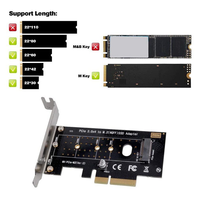 Card Mở Rộng Nvme Pcie M.2 Nvme Ssd Sang Pci-E 3.0 X4 Hỗ Trợ 2230 2242 2260 2280 | BigBuy360 - bigbuy360.vn