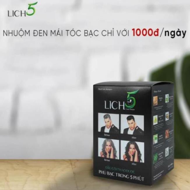 Dầu Gội Thảo Dược Đen Tóc Lich5 Hộp 10 gói