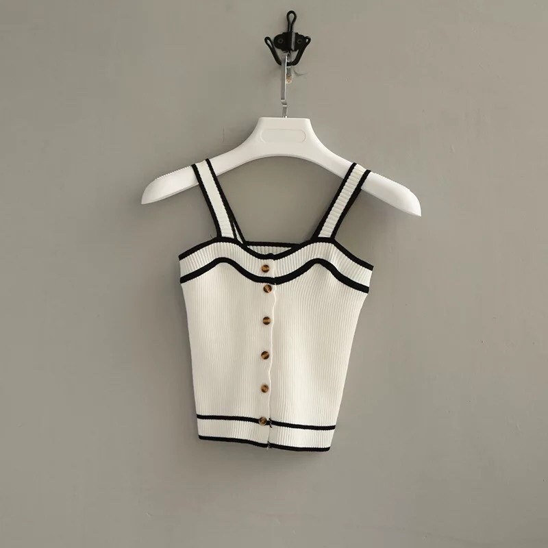 Áo hai Dây Len Co dãn Gài Nút Kèm Hình Thật Và video Sau