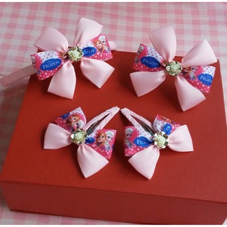 Set cài tóc nơ nữ hoàng Elsa màu hồng nhạt