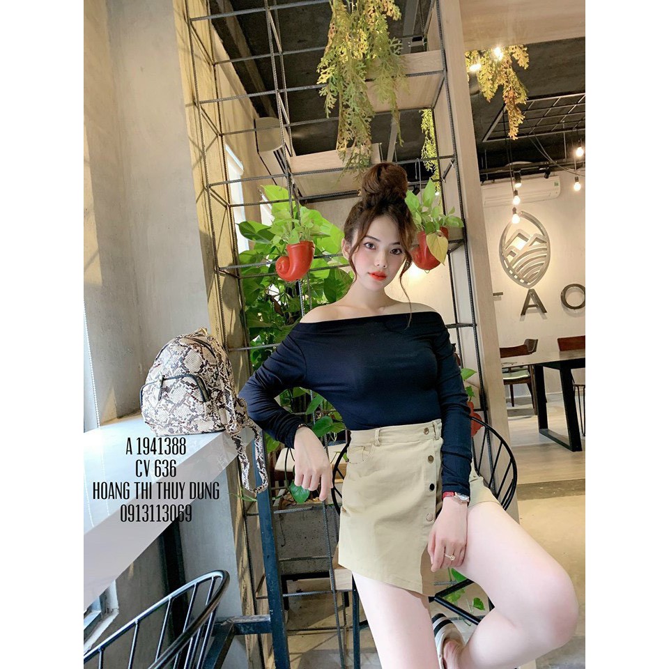 Áo trơn thun lụa dài tay trễ vai xinh xắn sang chảnh