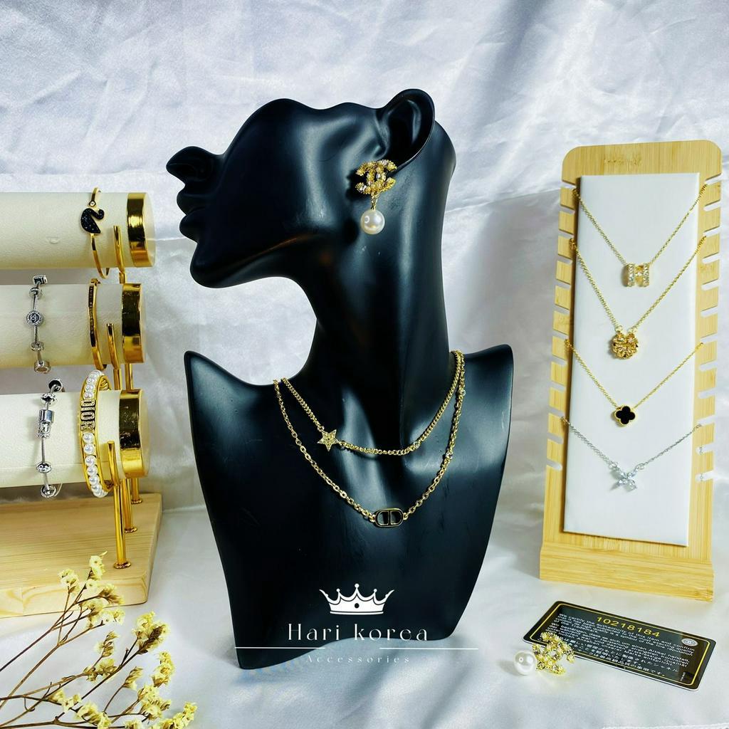 Sét trang sức CD, Vòng cổ và khuyên tai nữ hãng cao cấp, phụ kiện dây chuyền nữ Hari korea accessories