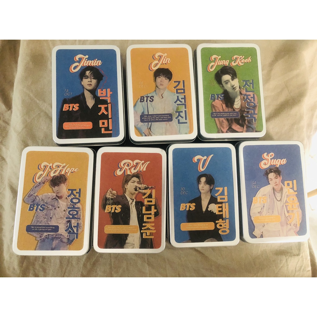 Set 7-99 card BTS combo gift và Hộp KIM LOẠI 7.5x11x4cm đựng được 100 card BTS Vintage Kpop All Stars sang xịn mịn