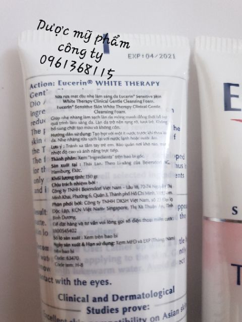 Sữa rửa mặt trắng sáng da EUCERIN WHITE THERAPY CLINICAL CLEANSING FOARM
