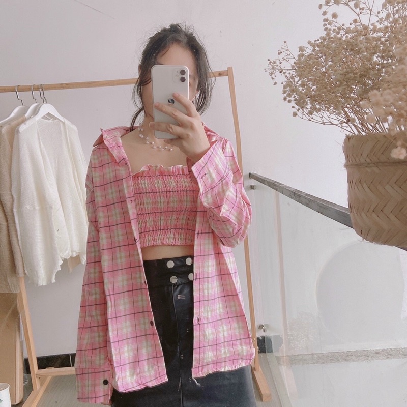 SET ÁO SƠ MI + KÈM ÁO ỐNG CARO- Chizi Shop, Kèm Ảnh Thật