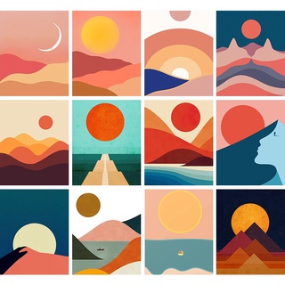 Bộ tranh vẽ tự làm họa tiết bình minh cỡ 30x40cm dùng trang trí