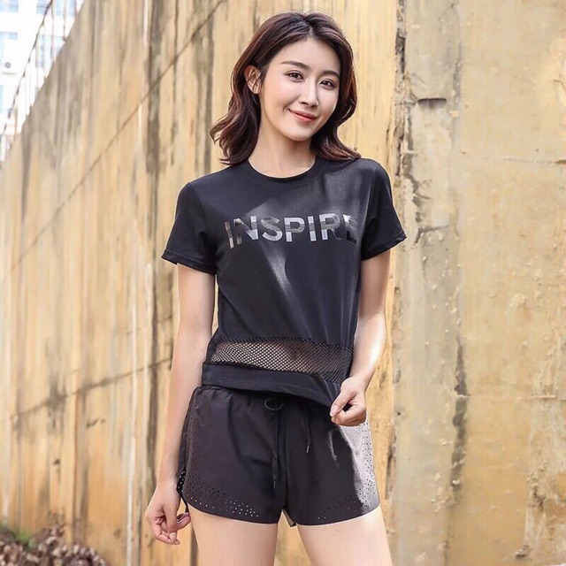 ÁO THỂ THAO NỮ, ÁO CROPTOP PHỐI LƯỚI INSPIRE VẢI COTTON