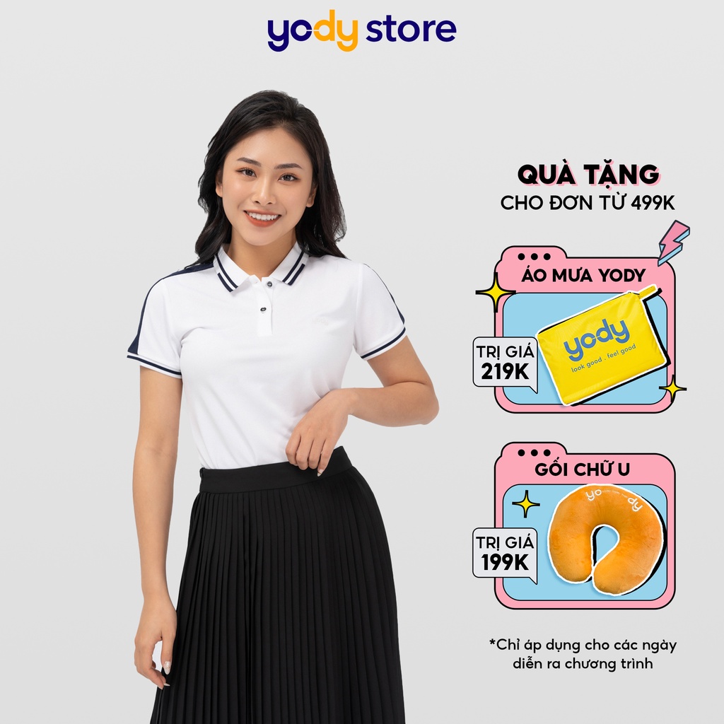 Áo polo nữ YODY chất liệu cafe phối vai áo phông dáng thể thao kháng khuẩn APN4398