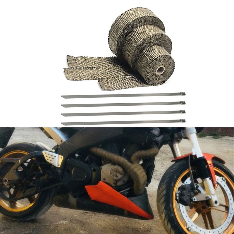 JOY 5cm*5M 10M 15M Exhaust Heat Wrap Roll for Motorcycle Fiberglass Heat Shield Tape with Stainless Ties