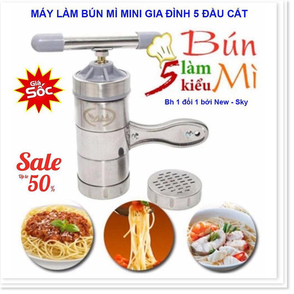 Máy Làm Bún Tươi, Mỳ Sợi 5 Đầu Cắt Inox (Bạc)