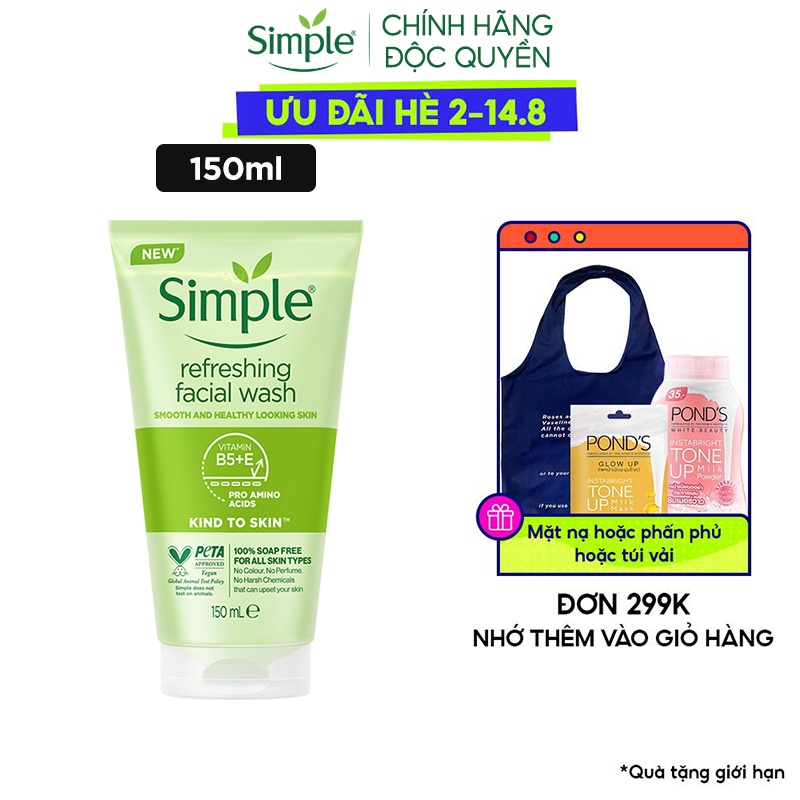 Sữa rửa mặt Simple giúp da sạch thoáng & không chứa xà phòng 150ml [CHÍNH HÃNG ĐỘC QUYỀN]