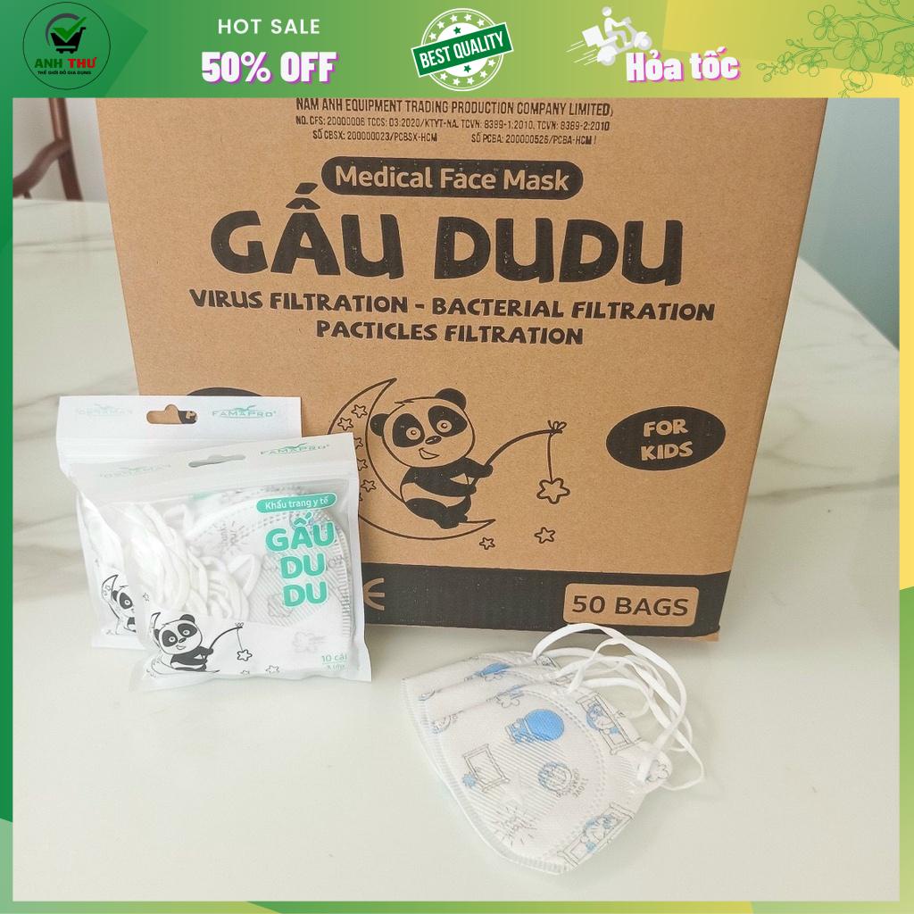 Túi 10 cái khẩu trang y tế cao cấp trẻ em kháng khuẩn 3 lớp Famapro Kids Gấu DuDu
