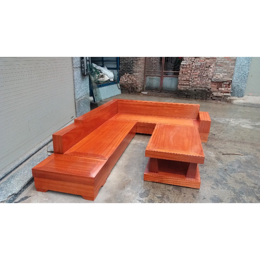Bộ bàn ghế góc mặt liền gỗ gõ đỏ