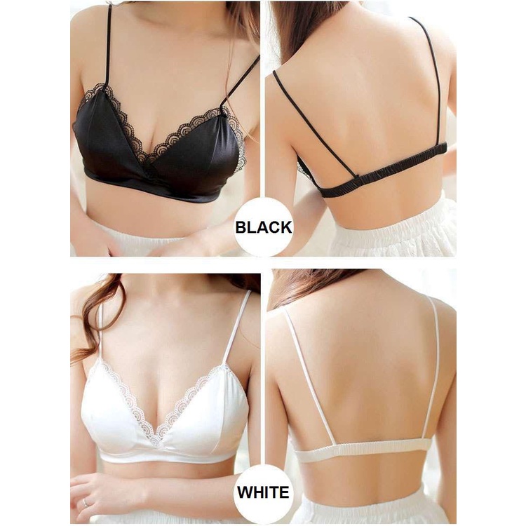 Áo lót nữ, Áo Bra satin thiết kế lụa bóng phối ren lụa đệm mỏng không gọng - BRA SATIN VIỀN REN