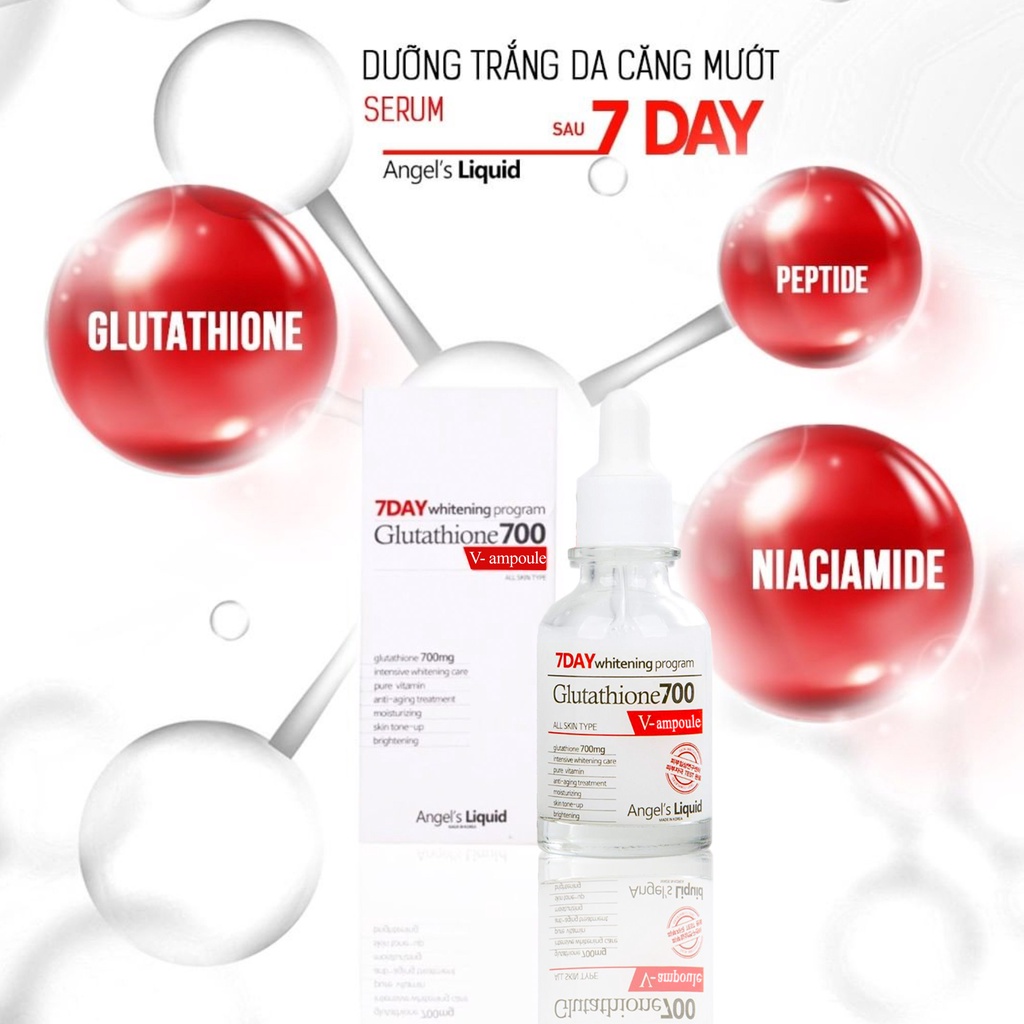 [Mini size] Serum dưỡng trắng làm đều màu da Angel's Liquid 7 Day Whitening Program Glutathione 700 V-Ample 5ml