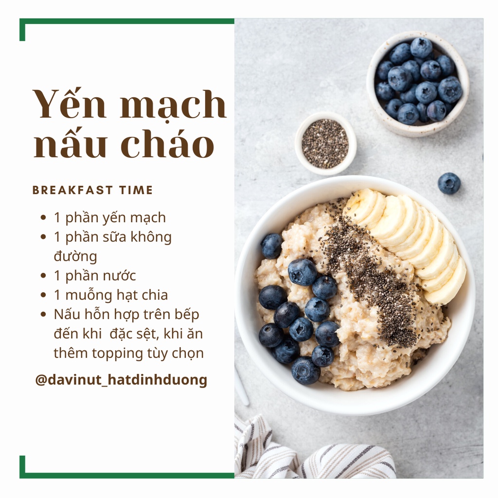 Yến mạch cán dẹt Davinut giảm cân Úc 500g, ngũ cốc oats ăn liền hữu cơ nguyên cám ăn kiêng, dinh dưỡng cho bé ăn dặm