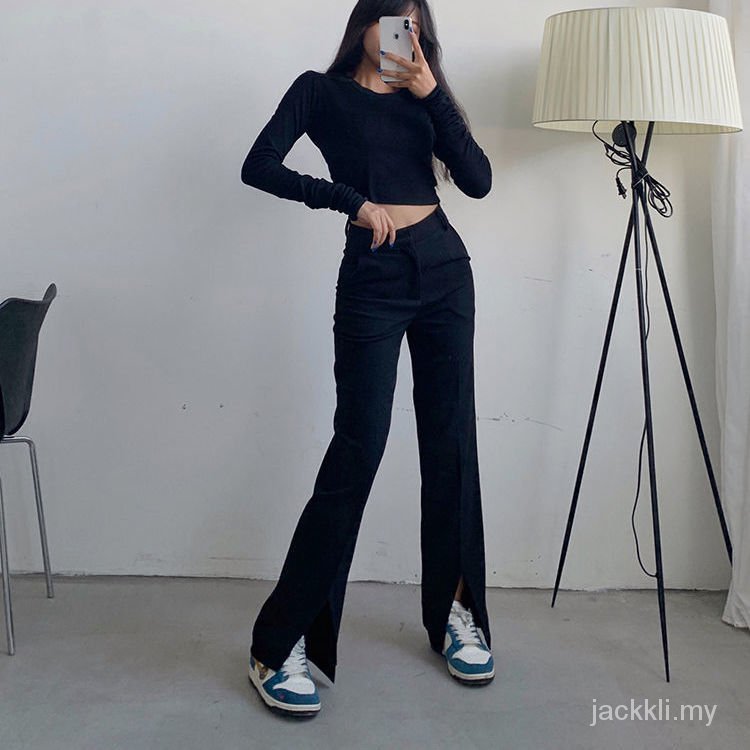 quần ống rộng Lưng Cao Xẻ Tà 2021s Thời Trang Mùa Hè Thu Mới Cho Nữ | BigBuy360 - bigbuy360.vn