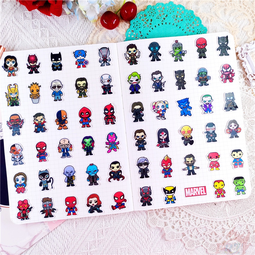 ★★★ Q Marvel &amp; DC Superhero Q-1 Mini Diary Manual Stickers ★★★ 60Pcs/Set DIY Fashion Scrapbooks Album Decor Decals Stickers