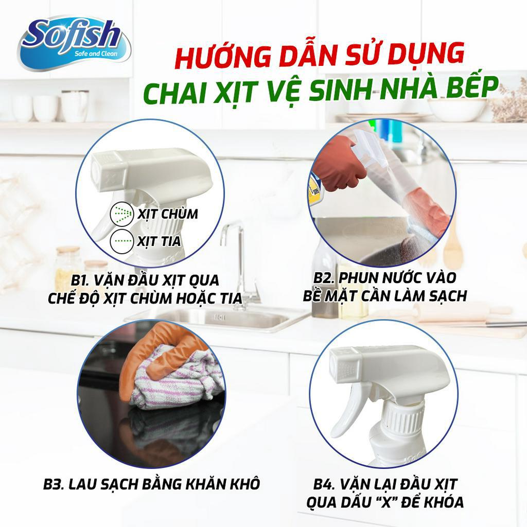 Bình Xịt Siêu Tẩy Dầu Mỡ Bếp Từ, Bếp Gas, Bếp Hồng Ngoại Sofish, Tẩy Sạch Trong Vòng 3 Giây