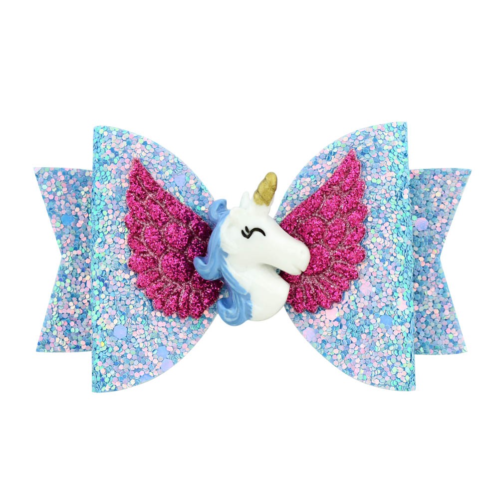 Kẹp tóc KIDSBOWS trang trí nơ kim sa đính kỳ lân hoạt hình xinh xắn dành cho trẻ em