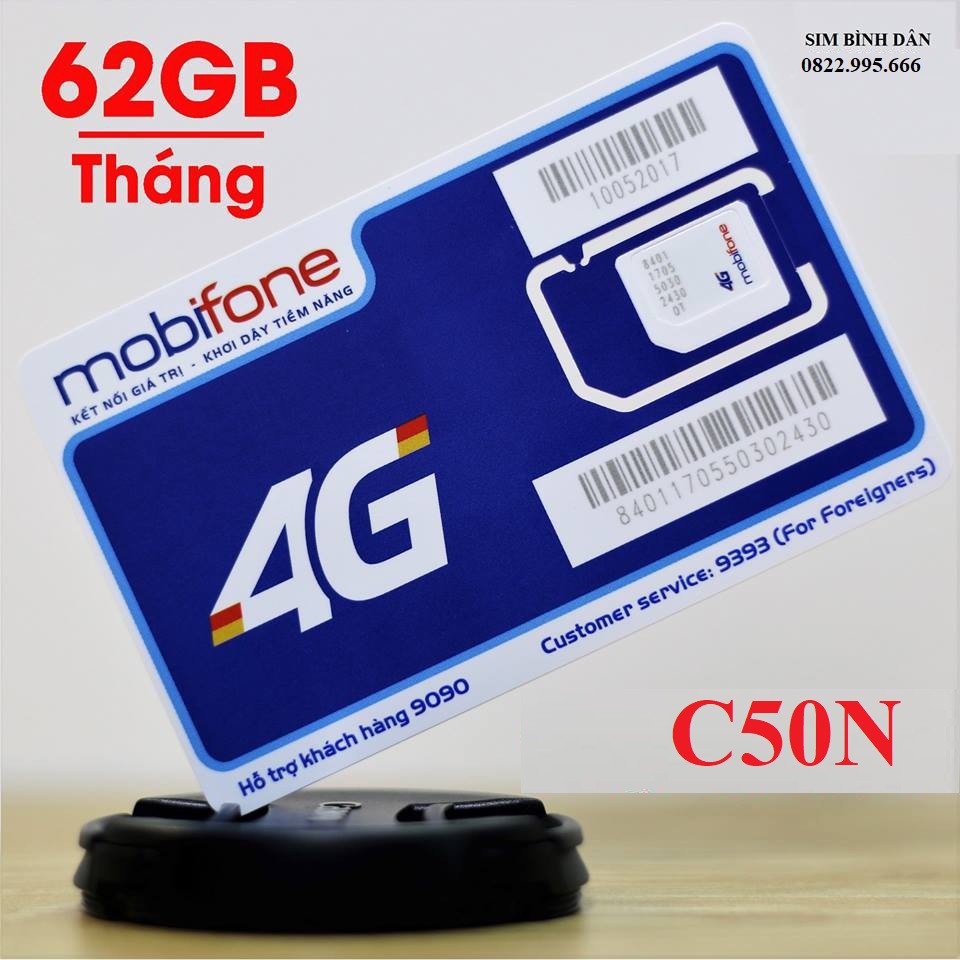 [C50N- 60GB] SIM MOBI 4G C50N 60GB/THÁNG  + MIỄN PHÍ GỌI