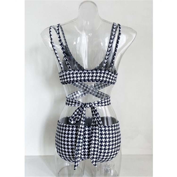 Mẫu mới 2023 bikini Hàn Quốc đen caro đồ bơi 2 mảnh tôn dáng khoe eo kiểu dáng gợi cảm bộ đồ bơi đi biển