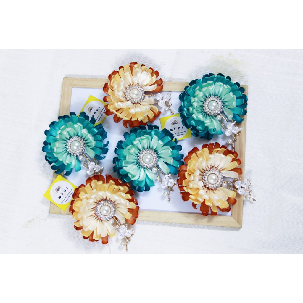 (ảnh thật 100%-fullbox) Hoa cúc cài áo handmade đổ màu siêu sang (size lớn 11cm)