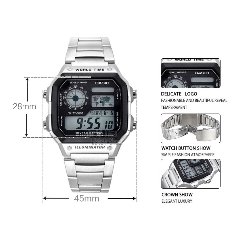 Đồng hồ nam dây kim loại Casio chính hãng Anh Khuê AE-1200 AE-1200WHD-1AVDF