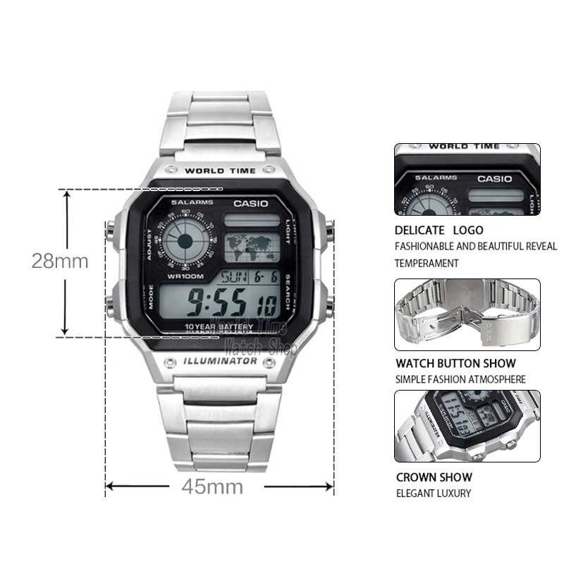 Đồng hồ nam dây kim loại Casio chính hãng Anh Khuê AE-1200WHD-1AVDF