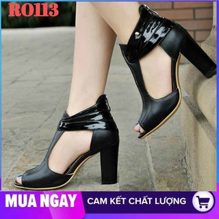 Giày sandal nữ cao gót đế cao 7cm hàng hiệu rosata hai màu đen nâu ro113