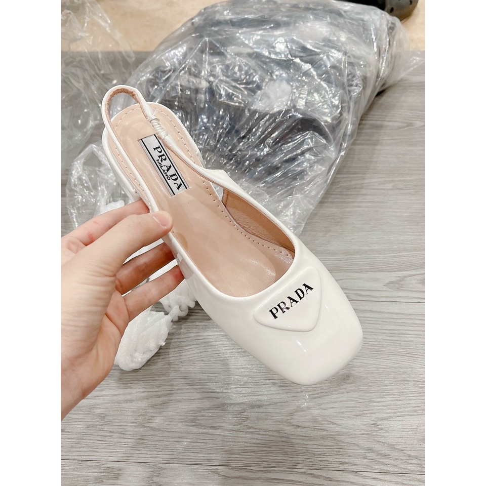 Sandal da bóng mũi vuông khuy tam giác nổi gót trụ thấp - 3P