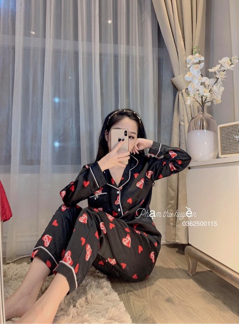 Bộ mặc nhà nữ pijama lụa Satin chất siêu đẹp quần dài áo dài