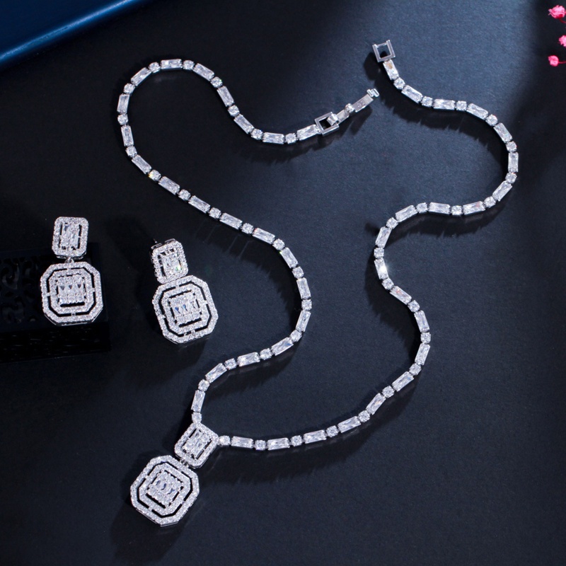 Youyo Set Vòng cổ Và Bông Tai Mặt Vuông Đính Đá Zircon Đơn Giản Cho Nữ Tuổi Teen Ngày Lễ Tình Nhân