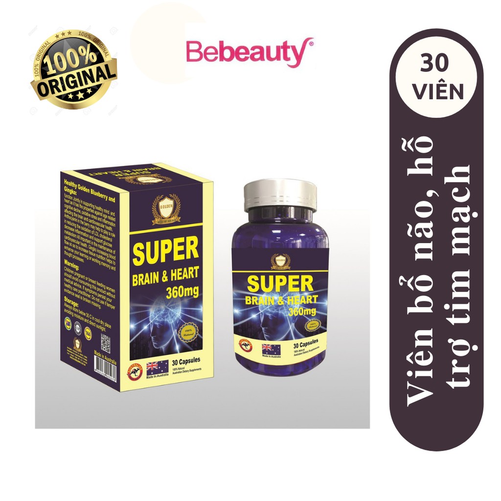 Viên Uống Bổ Não, Hỗ Trợ Tim Mạch Healthy Golden Super Brain & Heart 360mg Hộp 30 Viên