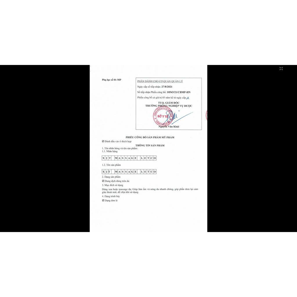 Xịt massage Letco - giảm tê buốt, nhức mỏi đau cơ, xương khớp