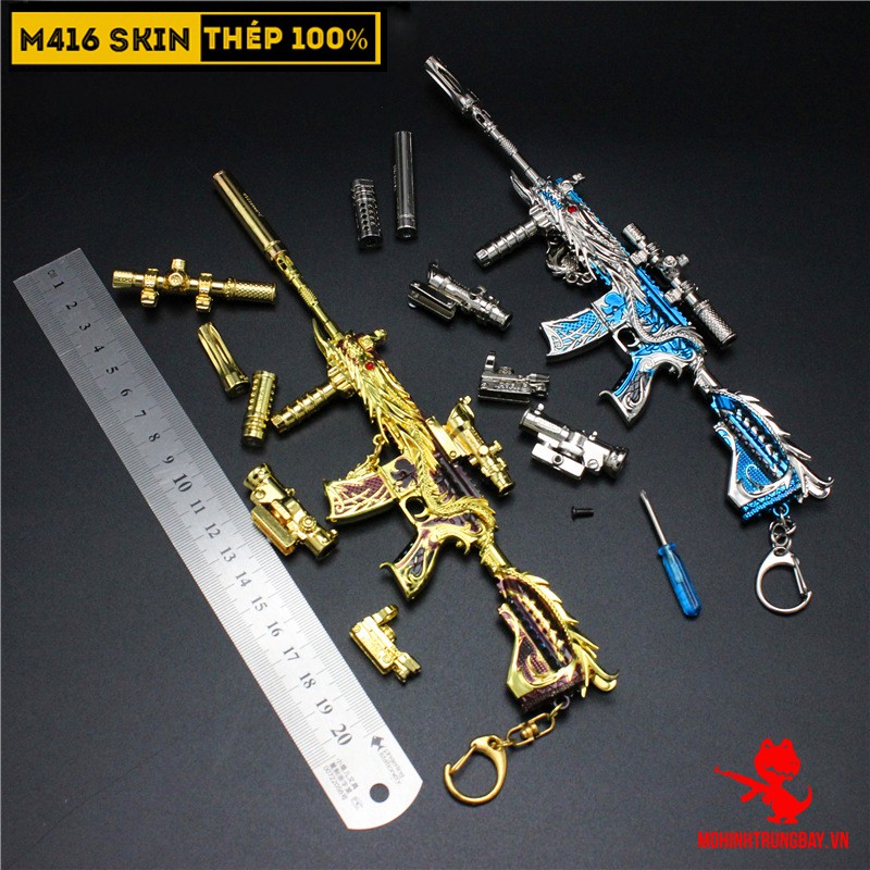 Mô Hình PUBG M416 Skin Ultimate Silver Gold Dragon Tặng Kèm 3 Scope Và Kệ Trưng Bày