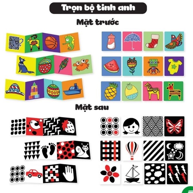 Bộ thẻ kích thích thị giác Montessori Lalala Baby cho trẻ sơ sinh phát triển toàn diện dạng đứng ZIG ZAC và FLASHCARDS