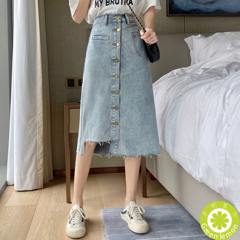 Váy jean dáng chữ A lưng cao phong cách Hàn Quốc dành cho nữ