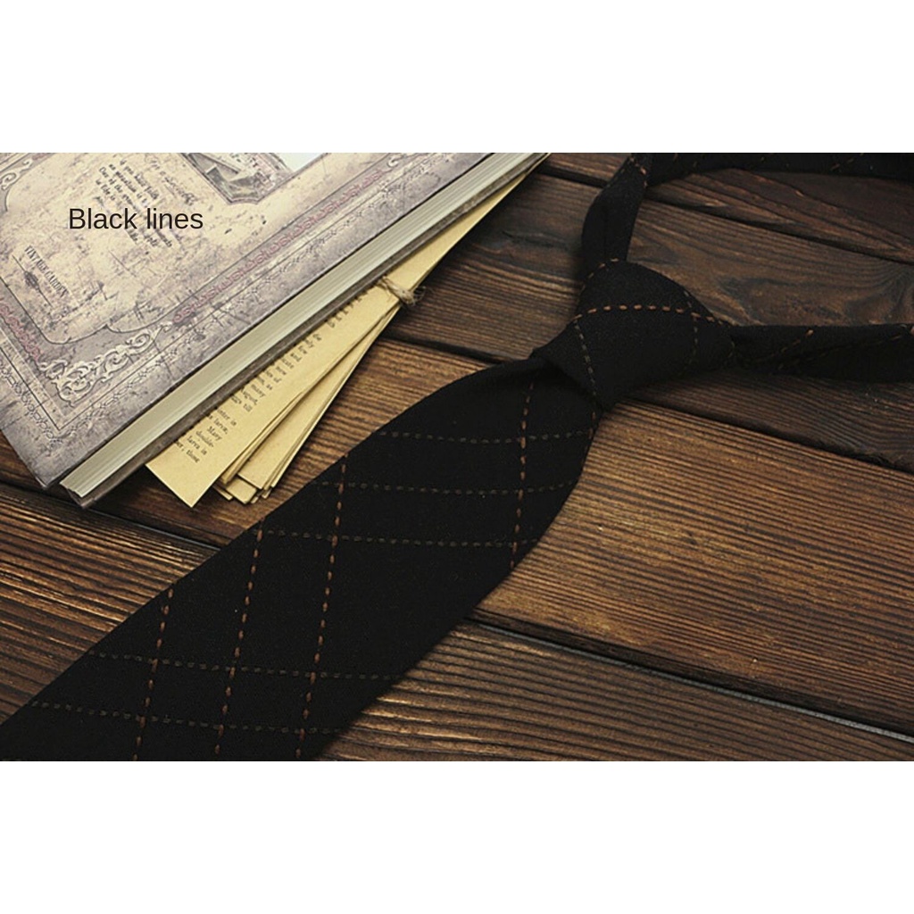 Cà Vạt Cotton Lanh 7cm Kẻ Sọc Vàng Kiểu Retro Anh Cá Tính Cho Nam