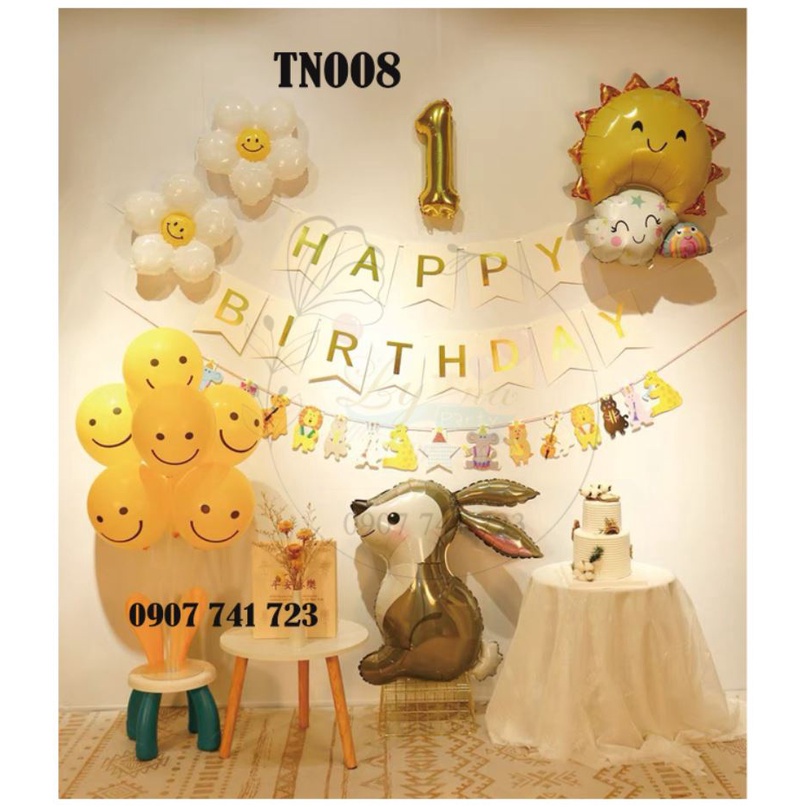 Bóng trang trí sinh nhật, Set Thỏ Ngọc Style Hàn Quốc xinh lung linh cho bé yêu