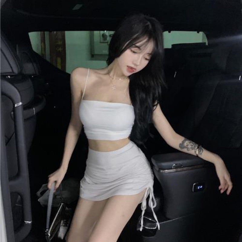 Set áo 2 dây kèm chân váy rút chất đẹp phong cách SUNA FASHION