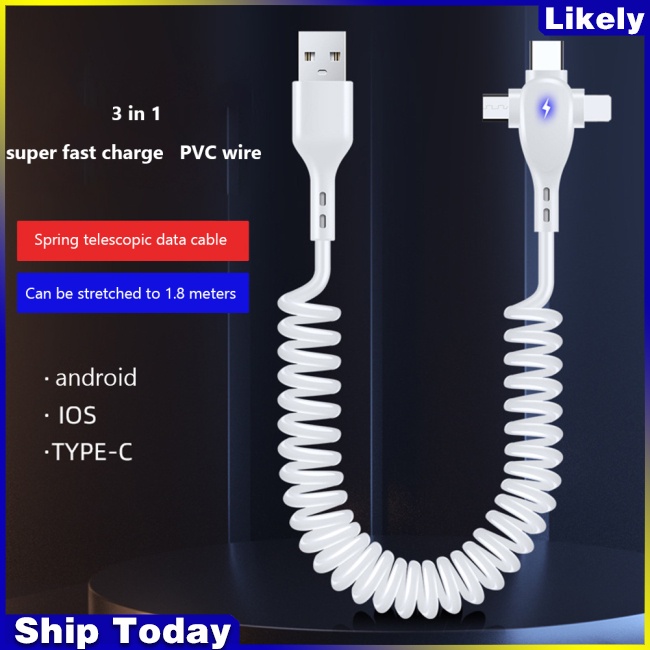 Cáp Sạc Nhanh 6a 66w 3 Trong 1 Chuyên Dụng Cho Ios Android Type-c