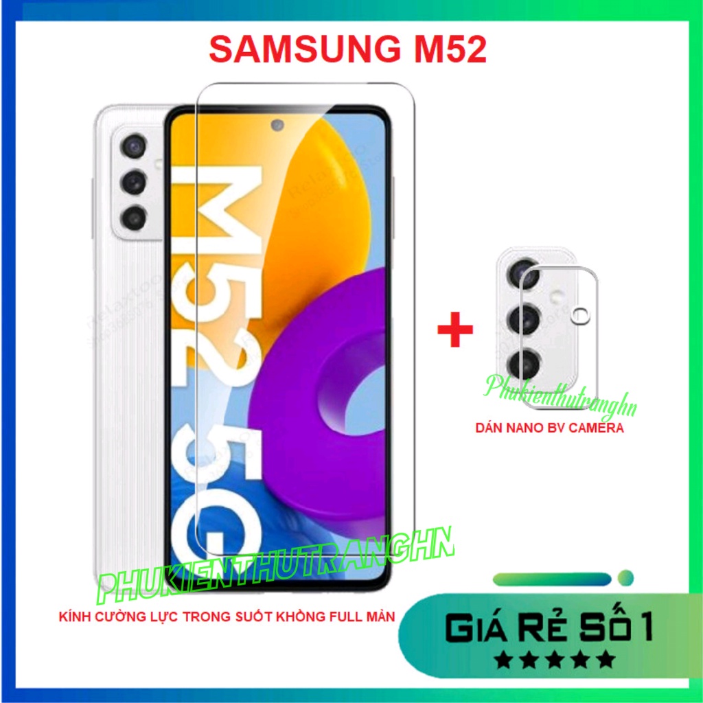 Combo Samsung M52 5G/ M23 5G kính cường lực trong suốt không full màn+ dán bảo vệ camera trong suốt chống trầy xước