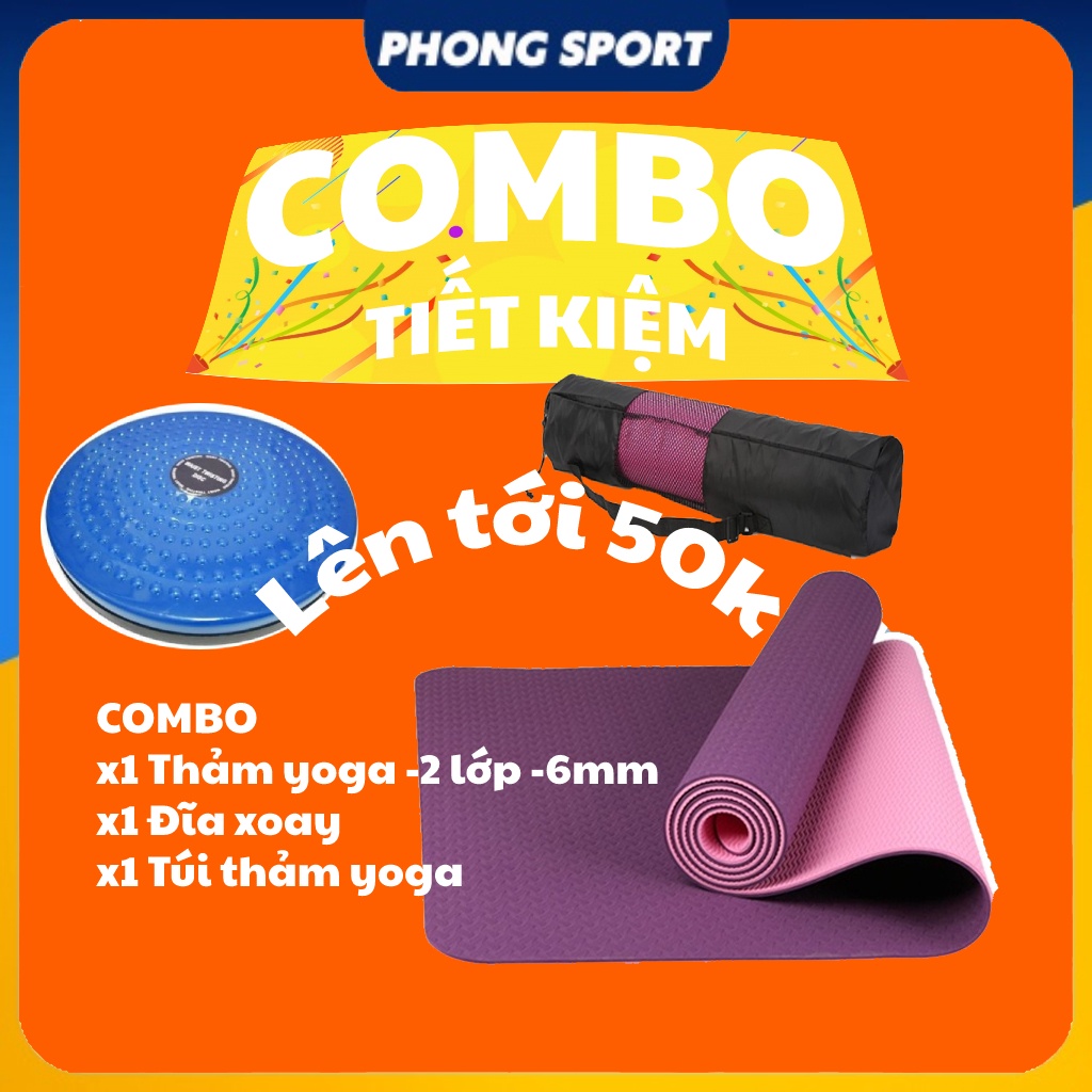 Thảm tập yoga gym COMBO ĐĨA XOAY chống trượt tpe cao cấp 2 lớp dày 6mm 8mm tập tại nhà T2L