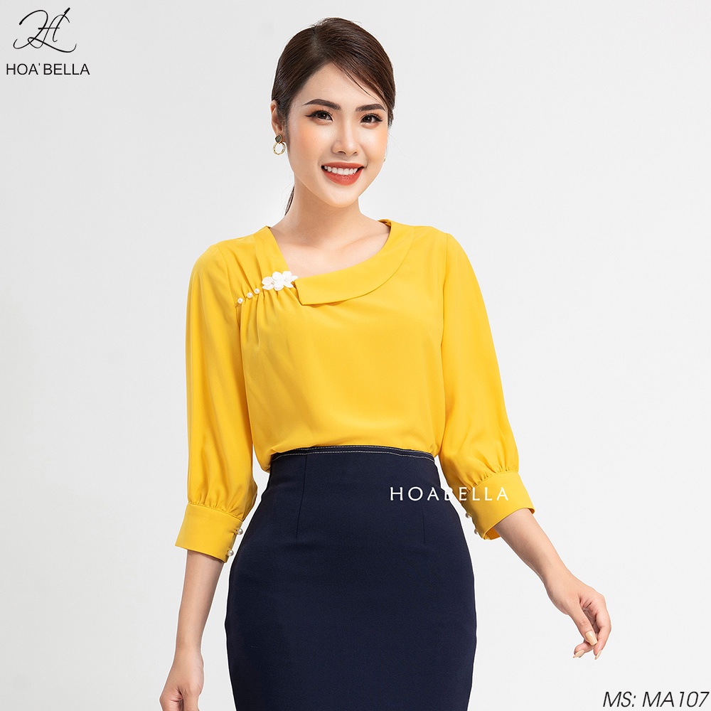 Áo Sơ Mi Nữ HOABELLA Tay Lỡ Dáng Cổ Thuyền Cách Điệu (MA107)